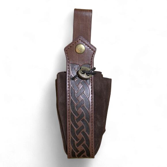 VTG Inspired Medieval Leather Belt Potion Bottle Pouch Viking Wizard Brown Gift - Picture 1 of 7